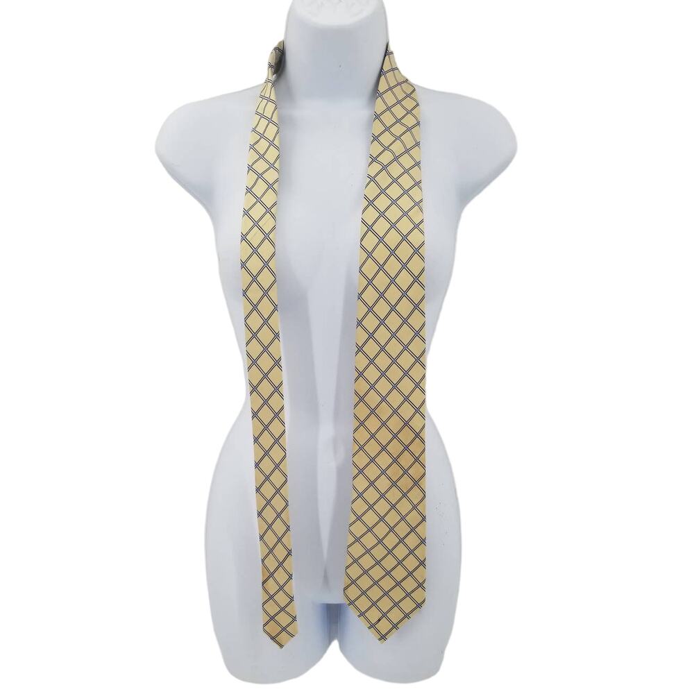 Izod Mens Vintage Yellow Squares Blue Accents Neck Tie 58" GEOMETRIC
